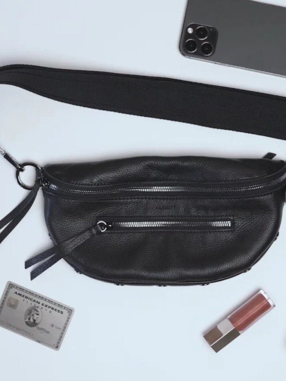 Hammitt "Charles" Medium Black Leather Crossbody Belt Bag - Picture 3 of 17